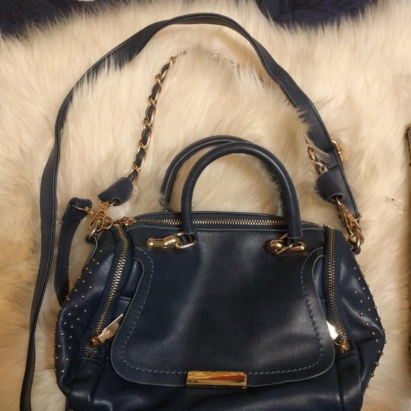 Blue Pleather Handbag with Gold Details - Picture 5 of 5